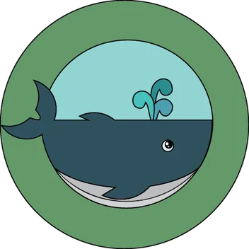 A whale seen through a round porthole, its spout breaking the waterline
